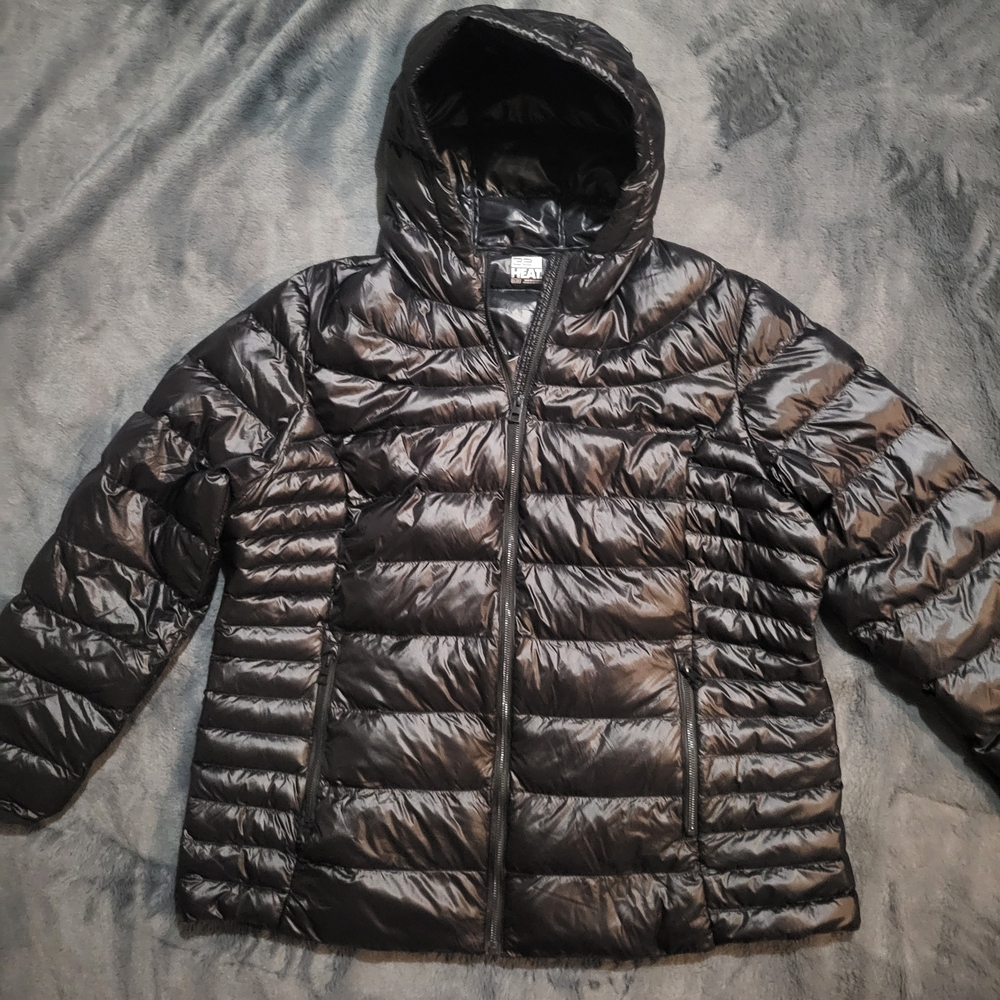 32 Degrees Women's Glossy Black Puffer Jacket